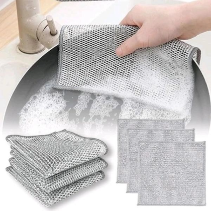 Multipurpose Wire Dishwashing Rags for Wet and Dry Stainless Steel Scrubber Non-Scratch Wire Dishcloth for Washing Dishes Sinks Counters Easy Rinsing Machine Washable