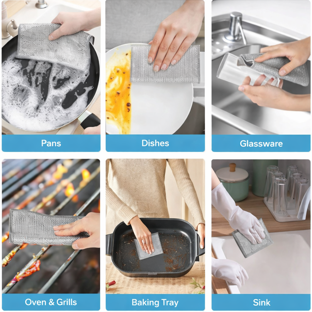 Multipurpose Wire Dishwashing Rags for Wet and Dry Stainless Steel Scrubber Non-Scratch Wire Dishcloth for Washing Dishes Sinks Counters Easy Rinsing Machine Washable